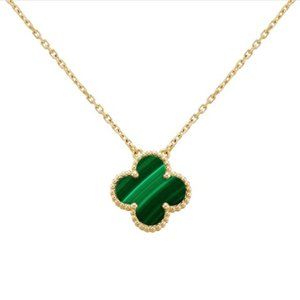 Clover Quatrefoil Necklace, Vintage Alhambra, Malachite Green & Gold, New